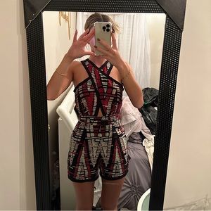 BCBG Max Azria Abstract Chevron Print Romper